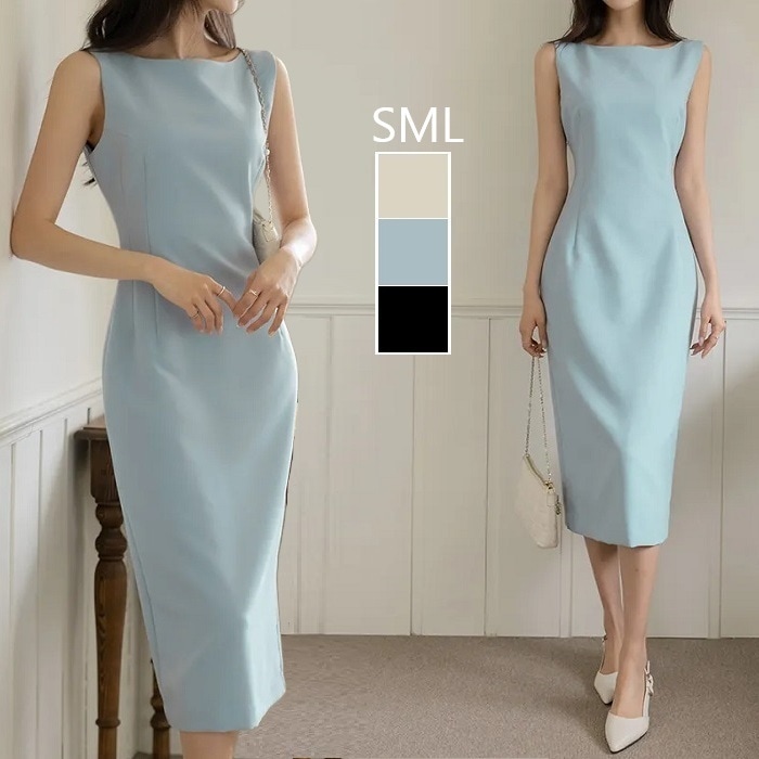 ワンピース 結婚式 ノースリーブ 春夏 シンプル ロング丈 タイト