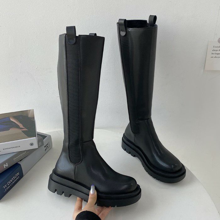 2021年 秋冬 サイドゴア ラバーソール ロング ブーツ レディース ブーツ ロングブーツ バックファスナー 厚底 カジュアル シンプル きれいめ 大人可愛い きれいめカジュアル 大人ガーリー 韓国