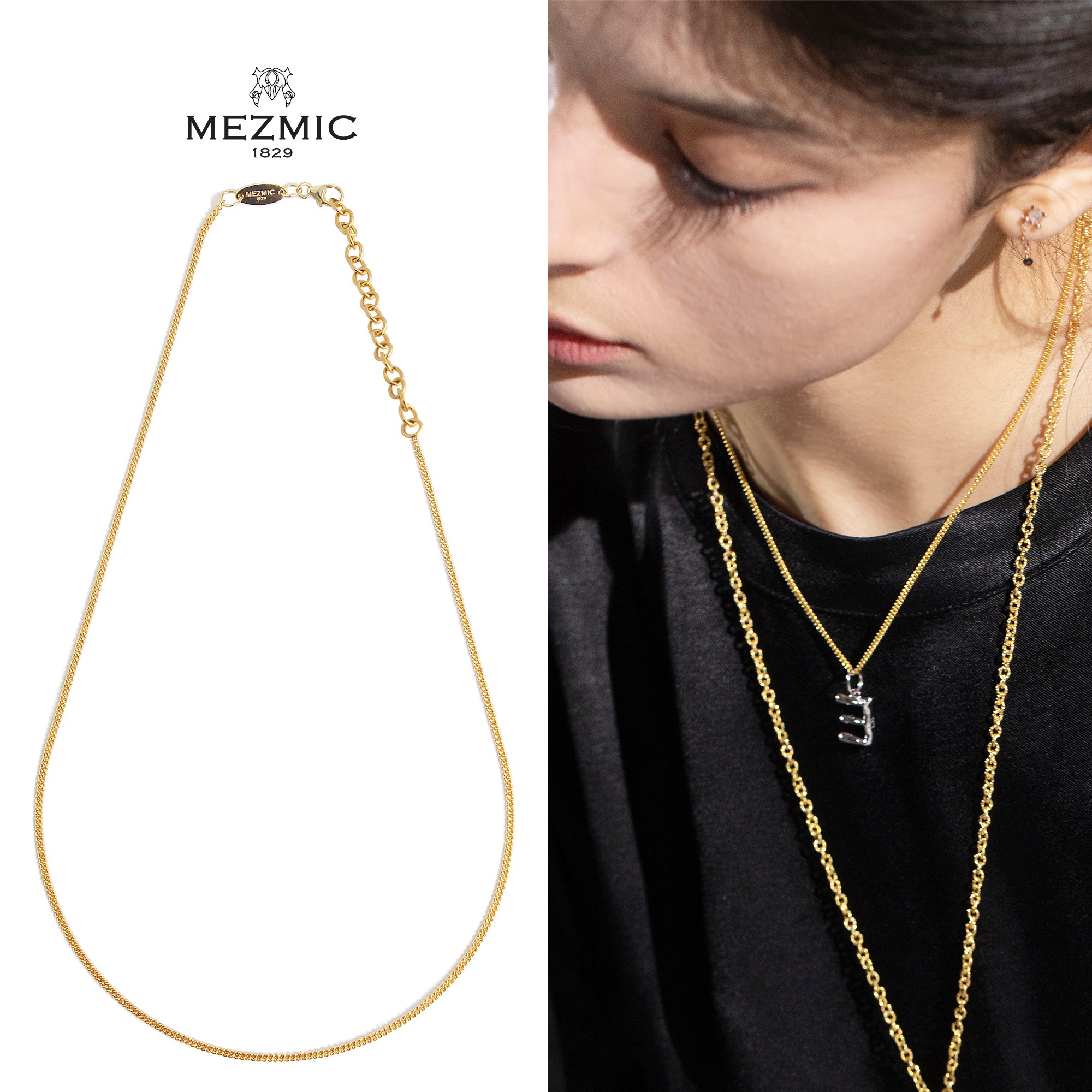 18kゴールドメッキ 925スターリングシルバーチェーンネックレス 45cm