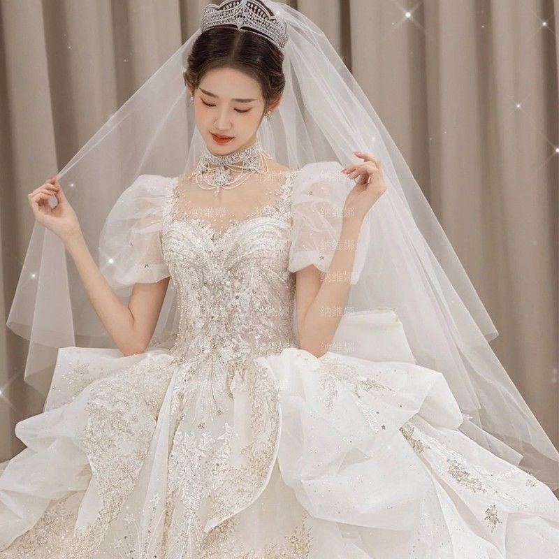 メインウェディングドレス25花嫁ビッグテールレトロ宮殿スタイル重工業25ワンショルダー星空 20,053円