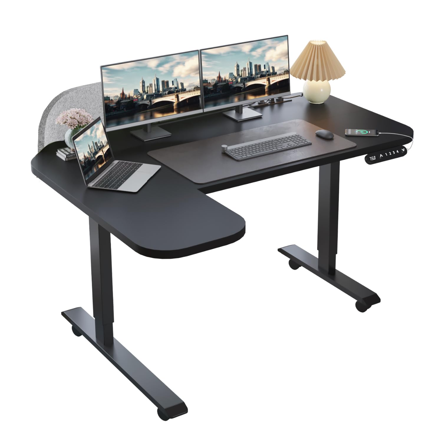 昇降デスク L字 電動 パソコンデスク 幅150CM*奥行き100CM スタンディングデスク ゲーミングデスク メモリー機能付き 高さ調節可能 71~117CM 間仕切り付き マウ 68485