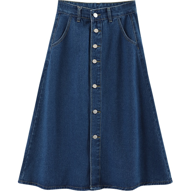 スカート レディース ロング丈 フレア Aライン デニム 無地 ボタン シンプル　カジュアル　きれいめ かわいい ガーリー 休日 旅行 お出かけ イベント 普段使い 着回し ブルー ブラック XL