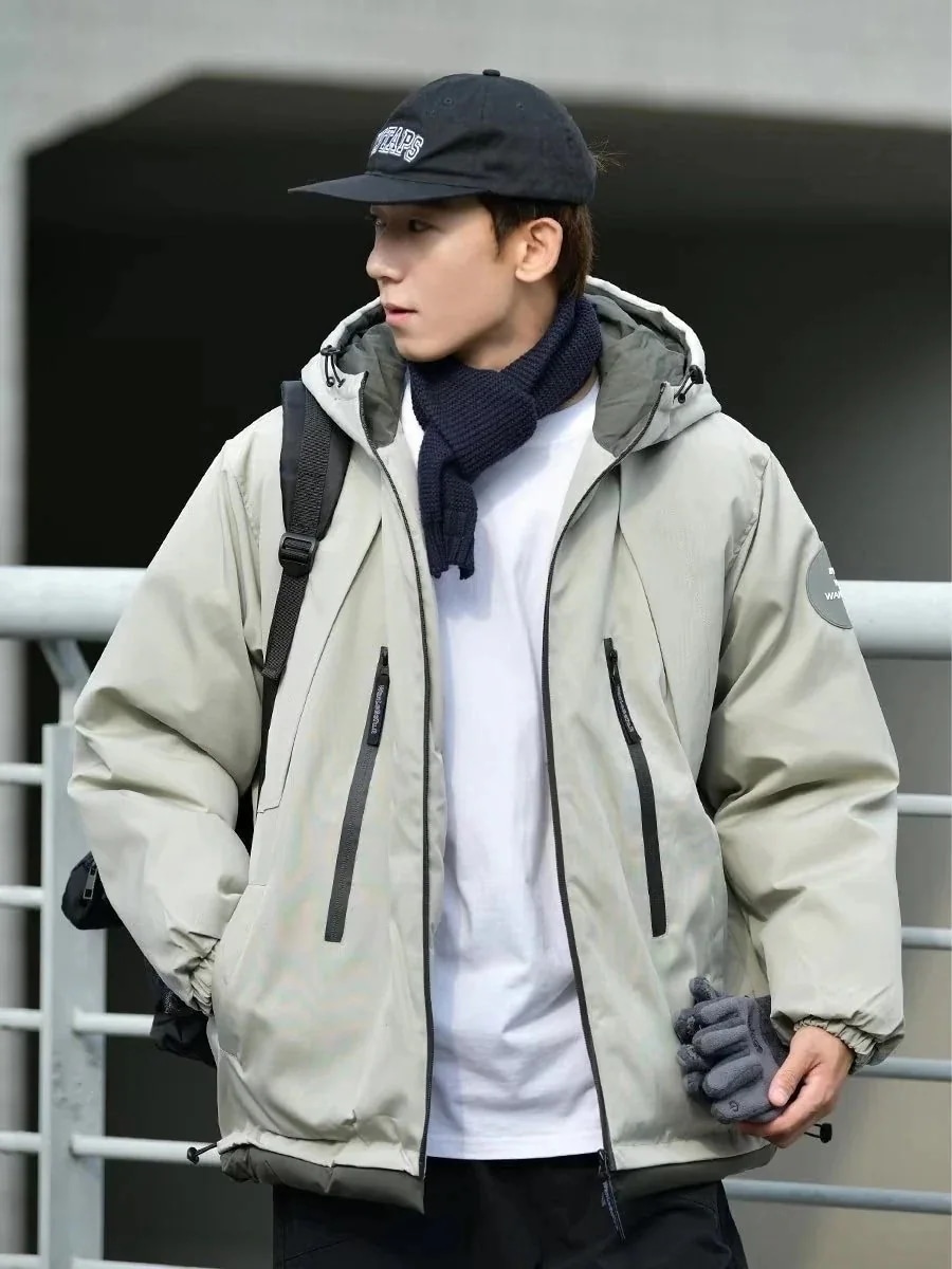 メンズ服 ジャケット 冬アウター 冬のアウトドア機能風連帽突撃服綿入れ男潮札ゆったり綿入れコート男