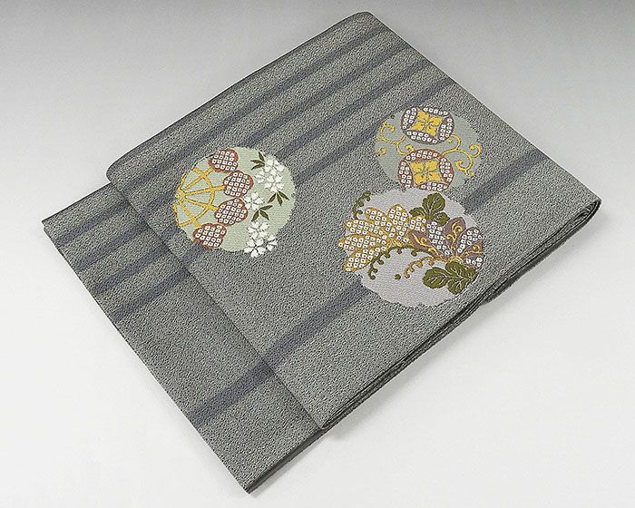 新しい 袋帯 正絹 リサイクル 良品 袋帯 雪輪花模様 着物