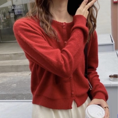 ショートカーディガン トップス セーター シンプル ブルー 青 レッド 赤 イエロー 黄色