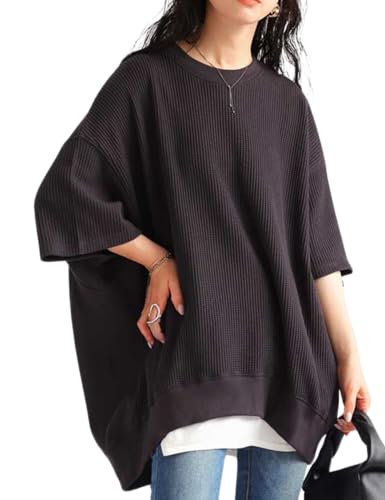 [antiqua] [アンティカ] ワッフル トップス Tシャツ レディース 半袖 無地 PN-00493 Onesize 15 スミクロ