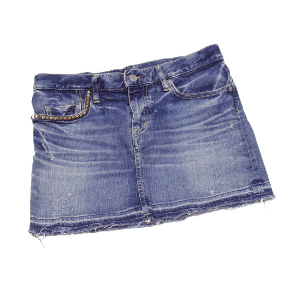 スカート ミニ ボトムス ダメージデニム レディース Sサイズ ブルー 中古