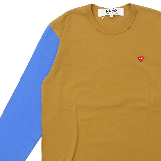 PLAY COMME des GARCONS MENS Small Red Heart Coloured L/S T-Shirt OLIVExBLUE 202-001246-045