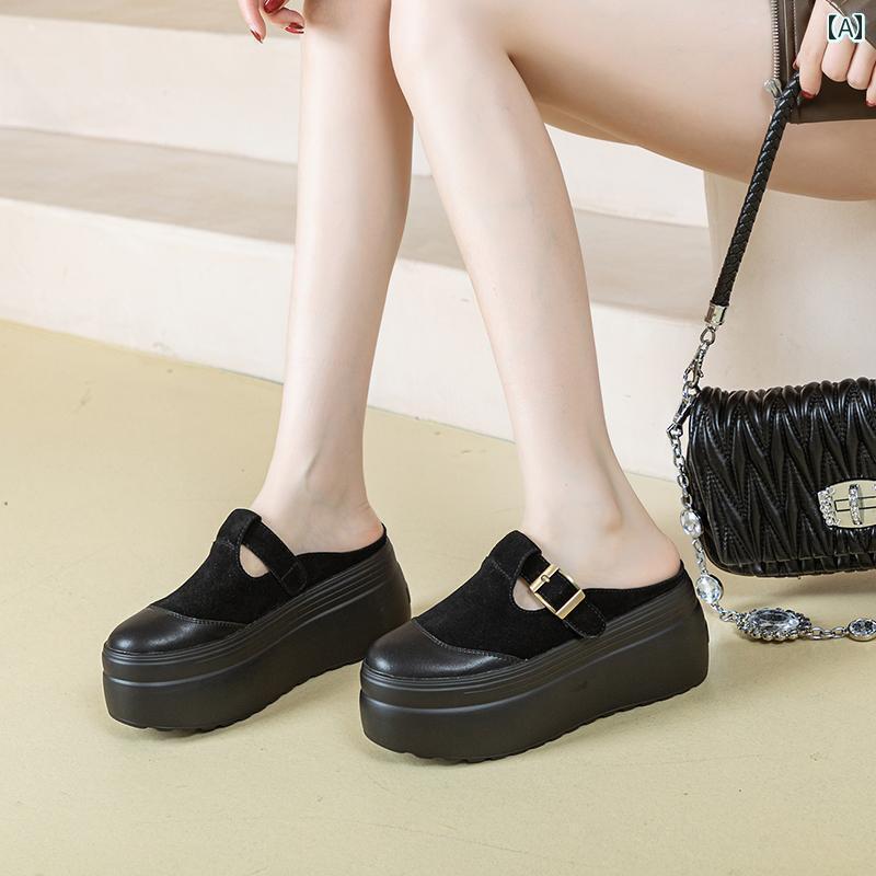 かかし スニーカー レディース 厚 履きやい 身長アップ 靴 ハーフ スリッパ 春秋 ベルト 軽量 滑りにくい 疲れにくい おしゃれ 黒 キャメル 5,186円