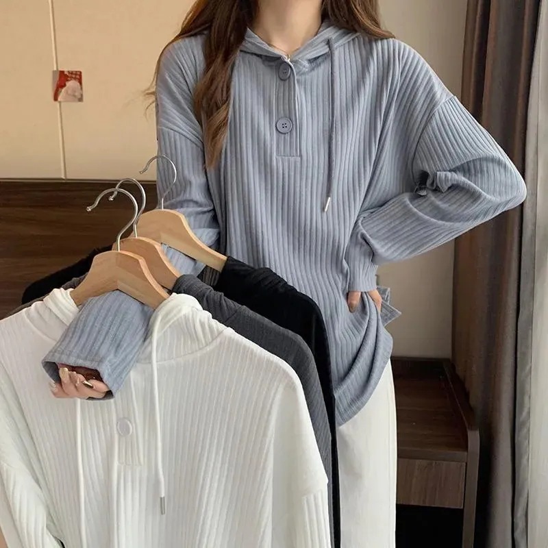 大人気！ 春秋 着痩せ ばくはつ 長袖ブラウス フード付き レディース ファッション Tシャツ カットソー