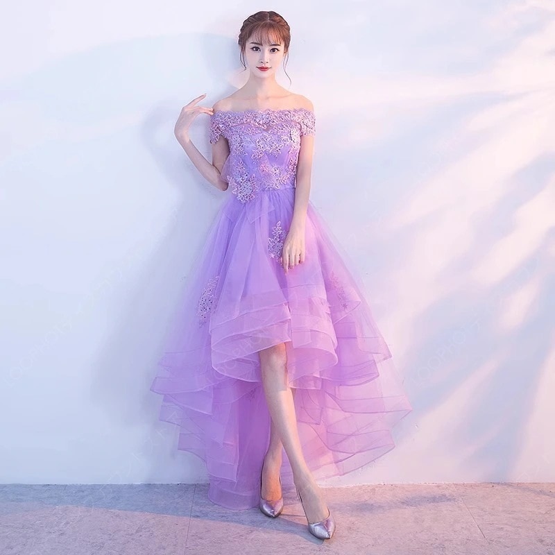 フィッシュテール パーティー ミモレ丈ドレス パープル ドレス 発表会 演奏会用 袖付き ワンピース 結婚式 イレギュラーヘム 30代 20代 ロング-36