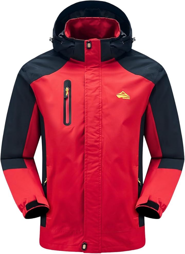 雨風に強い アウトドアジャケット メンズ 登山ウェア 防水 登山服 ウインドブレーカー マウンテンジャケット 防風 撥水(レッド（上着のみ）, L)
