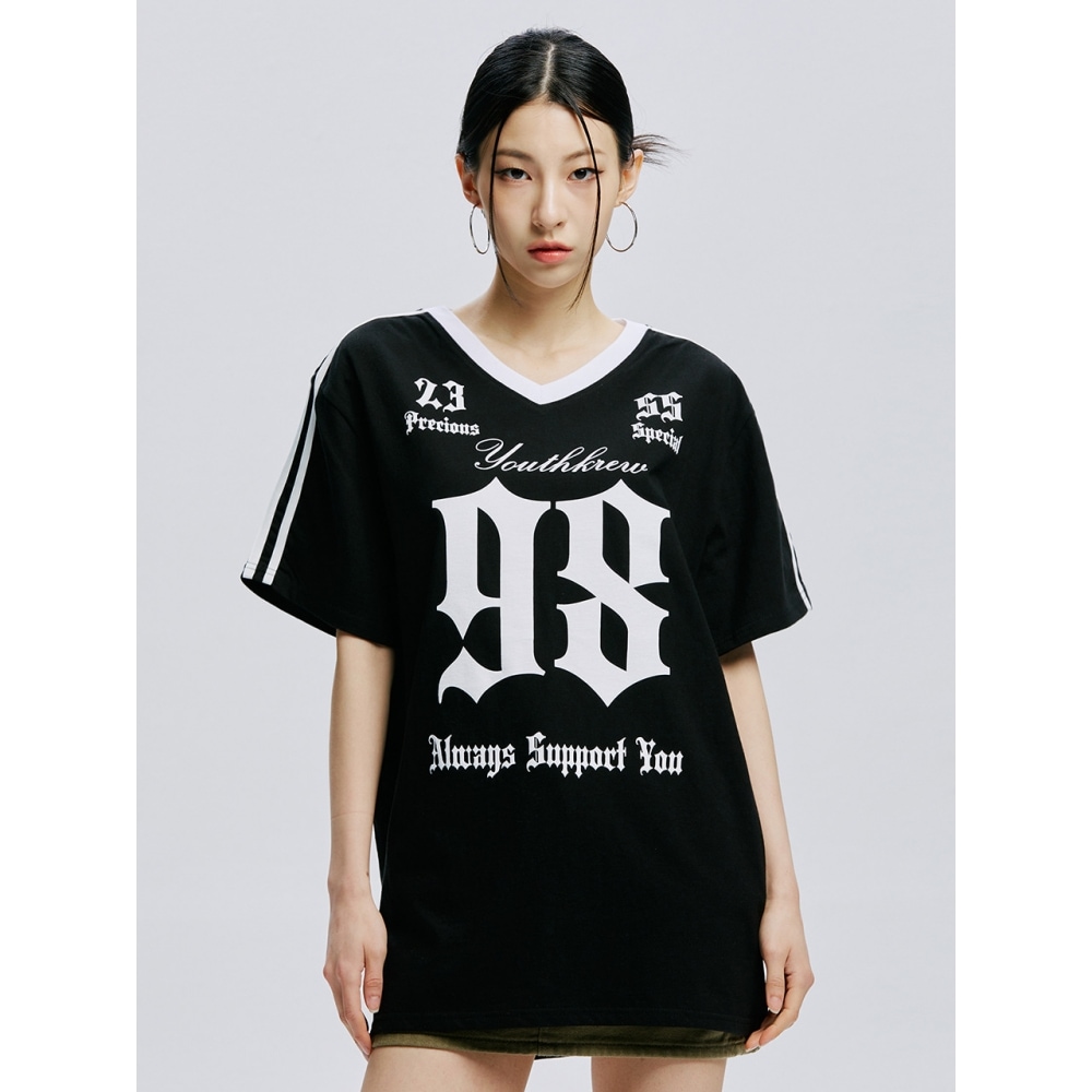 ユースクルー YK SPORTY BIG NUMBER V NECK T BLACK