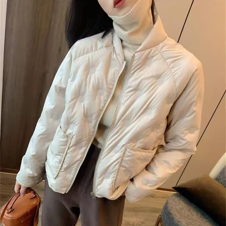 日本のミニマリスト水玉接着剤新しい国家標準90％ホワイトダックダウン軽くて薄い大きなベルベットスタンドカラー野球ジャケット女性用ダウンジャケット