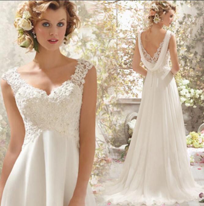 レースウェディングドレス ロング丈ドレス Vネックウェディングドレス 美しくのデザイン パーティード