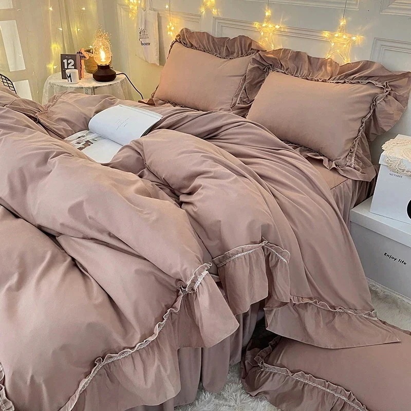 可愛い 4点セット プリンセスピンク レース 乙女心 シーツ ベッド笠 枕カバー 抗菌 寝具