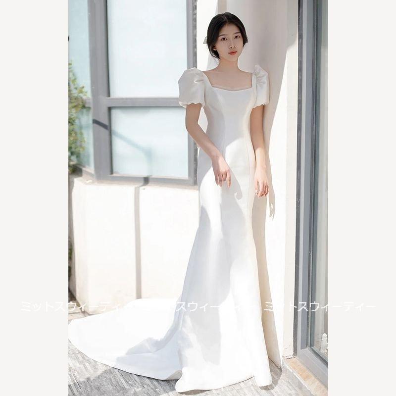 韓国ファッションウエディングドレス 演奏会 ロングドレス 二次会 披露宴 ウェディングドレス 花嫁 結婚式 スレンダードレス パーティードレス ブライダル レストラン結婚式