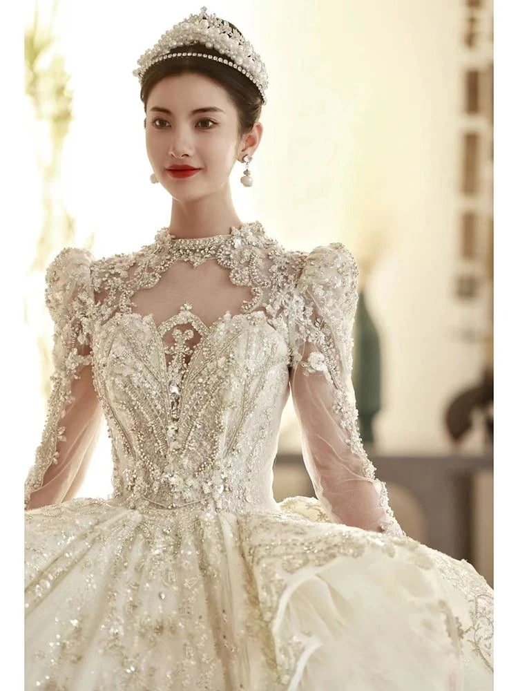 長袖ウェディングドレス 2024 花嫁重工業 豪華 大型 トレーリング ハイエンド パレス メインベール 冬