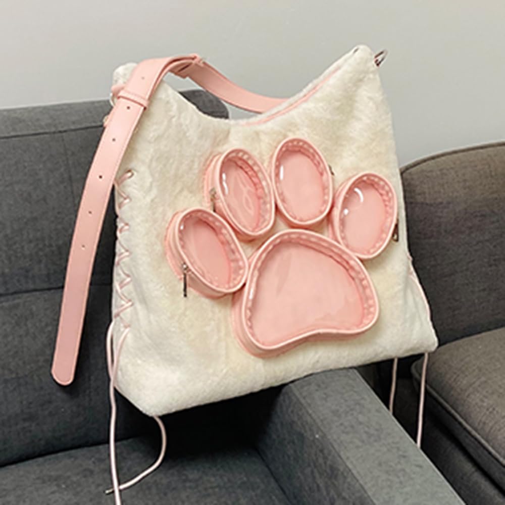 痛バッグ アクセサリー バッグ コスプレ 犬·猫の爪 ショルダーバッグ 仮装小物 透明 痛バ もふもふ 3色 大容量 可愛い 動物 ジッパー付き ストラップ 角型 日常 イベント