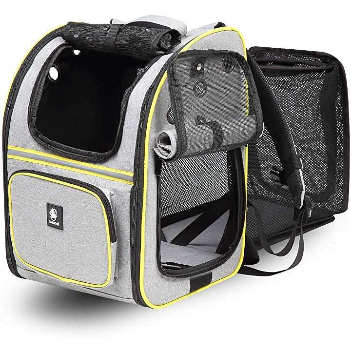 犬 キャリーバッグ リュック ペット 小型犬 2色 ブラック/グレー 拡張 ハウス お出かけ 旅行 交通機関 病院 災害 避難(グレー)
