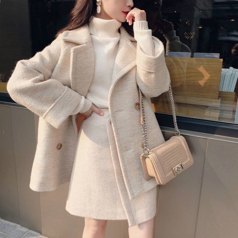 韓国 ファッション 2点セット セットアップ ジャケット スカート ラテカラー レディース ファッシ