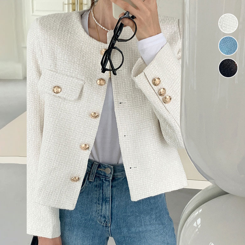 ツイード ジャケット 秋冬 アウター ショートジャケット ショート丈 シングルブレスト 通勤 オフィス