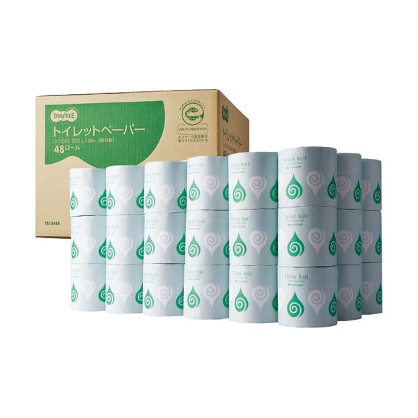 TANOSEE トイレットペーパー個包装 シングル 芯なし 130m 1セット（144ロール：48ロール3ケース）