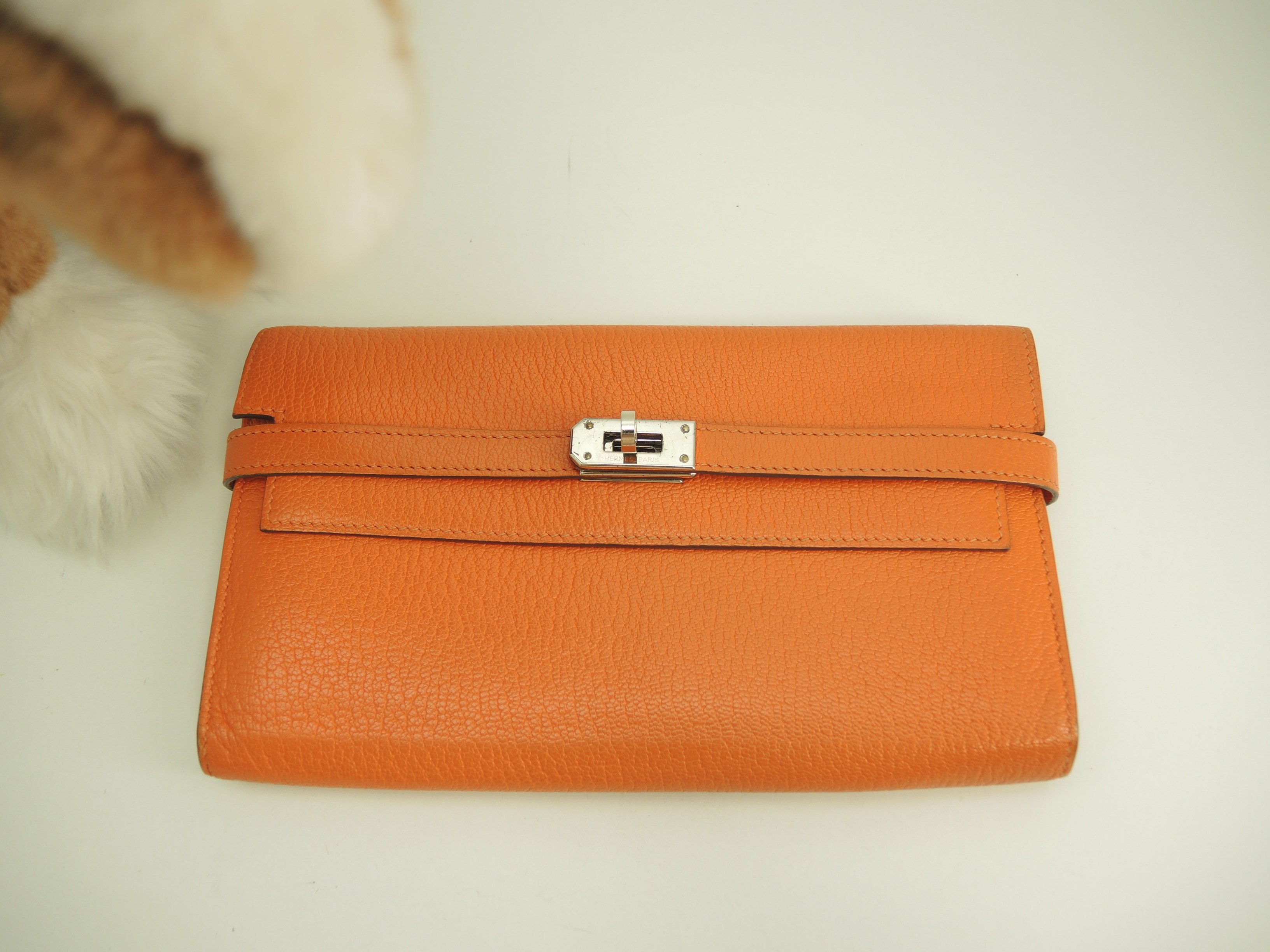 ケリーロングウォレット シェーブル 橙 2折長財布 シルバー金具@L 5