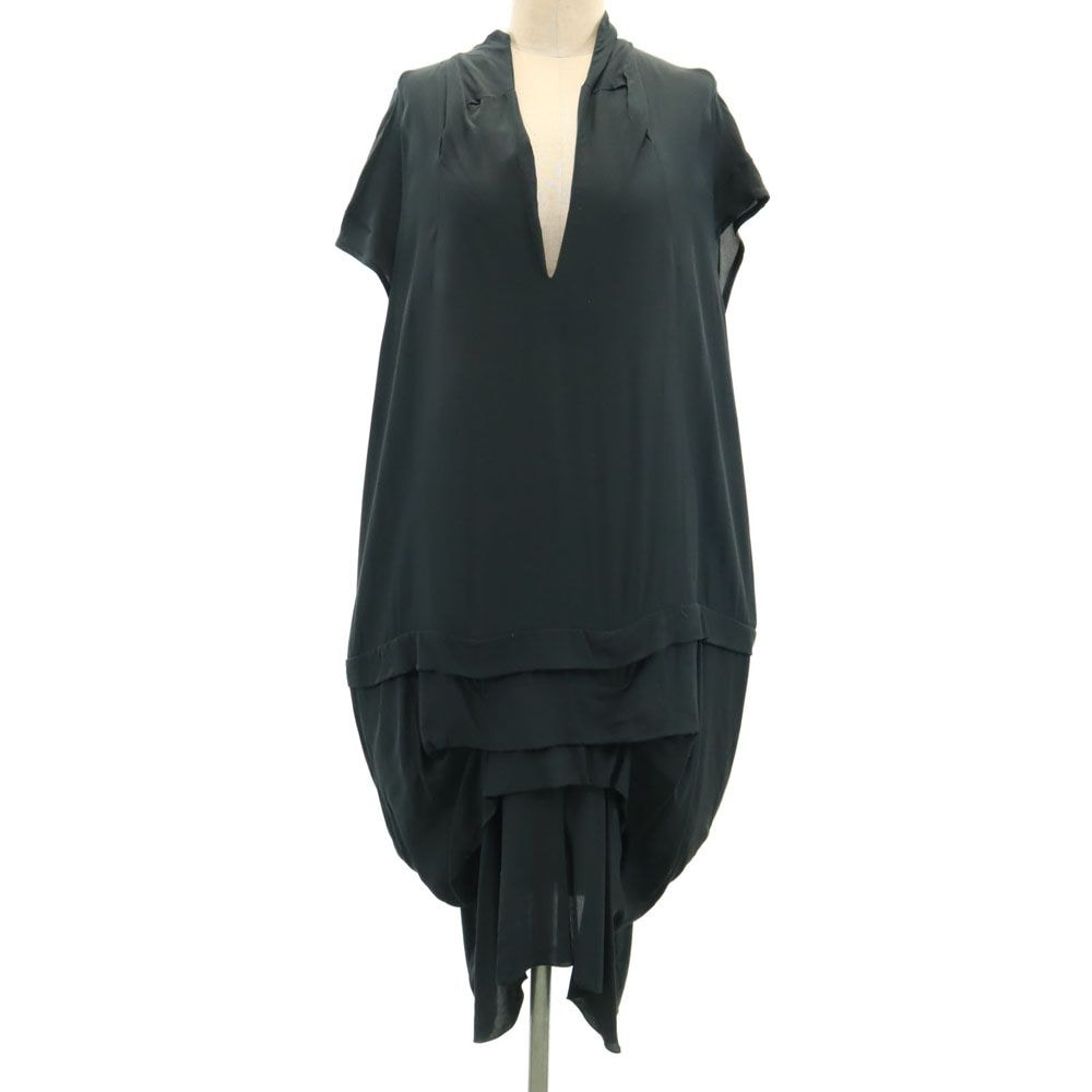 イタリア製 半袖 ロングワンピース 40 黒 フレンチスリーブ レディース