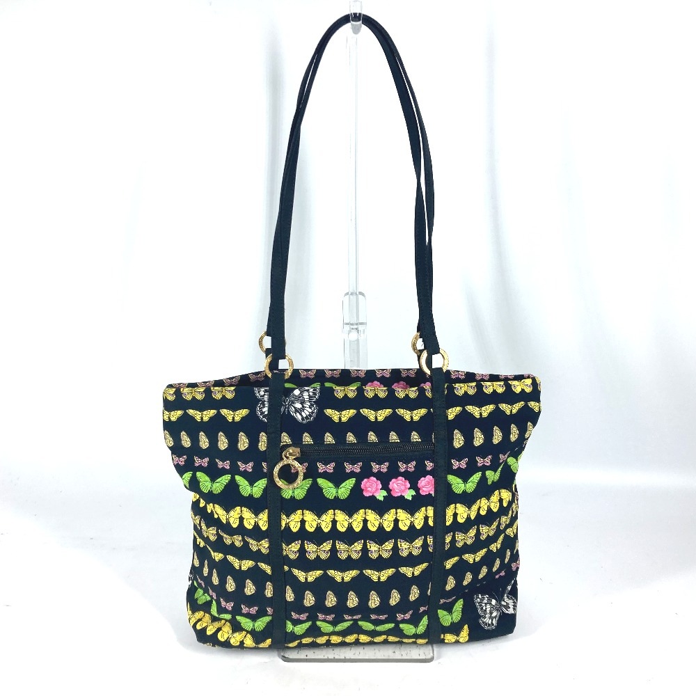 トートバッグ 総柄 バタフライ 蝶 ヴィンテージ ショルダーバッグ 肩掛け ナイロンキャンバス ブラック