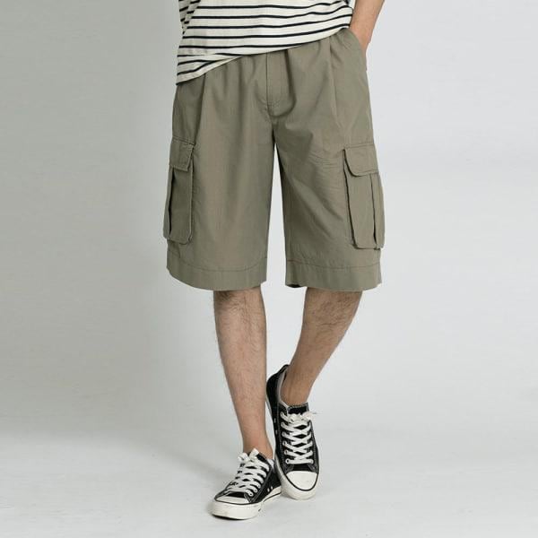 コットンカーゴバミューダバンディング6部ストリートルーズパンツワイドハーフパンツ