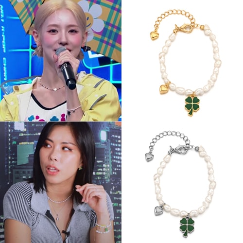 エンブロックス[NCTドリームロンジィン女の子たち ミヨン着用ブレスレット] clover heart pearl bracelet 韓国の人気芸能人着用 SNSで人気 ジュエリー 韓国ファッションスタイル