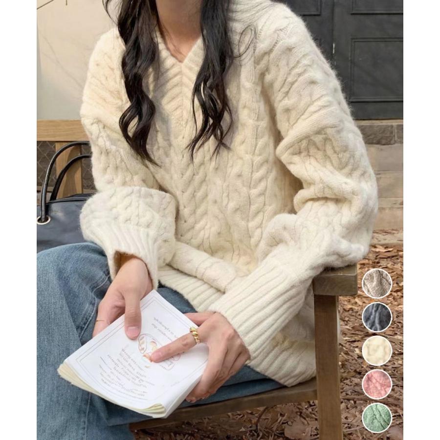 新流行 ケーブル編み ニットトップス レディース新流行