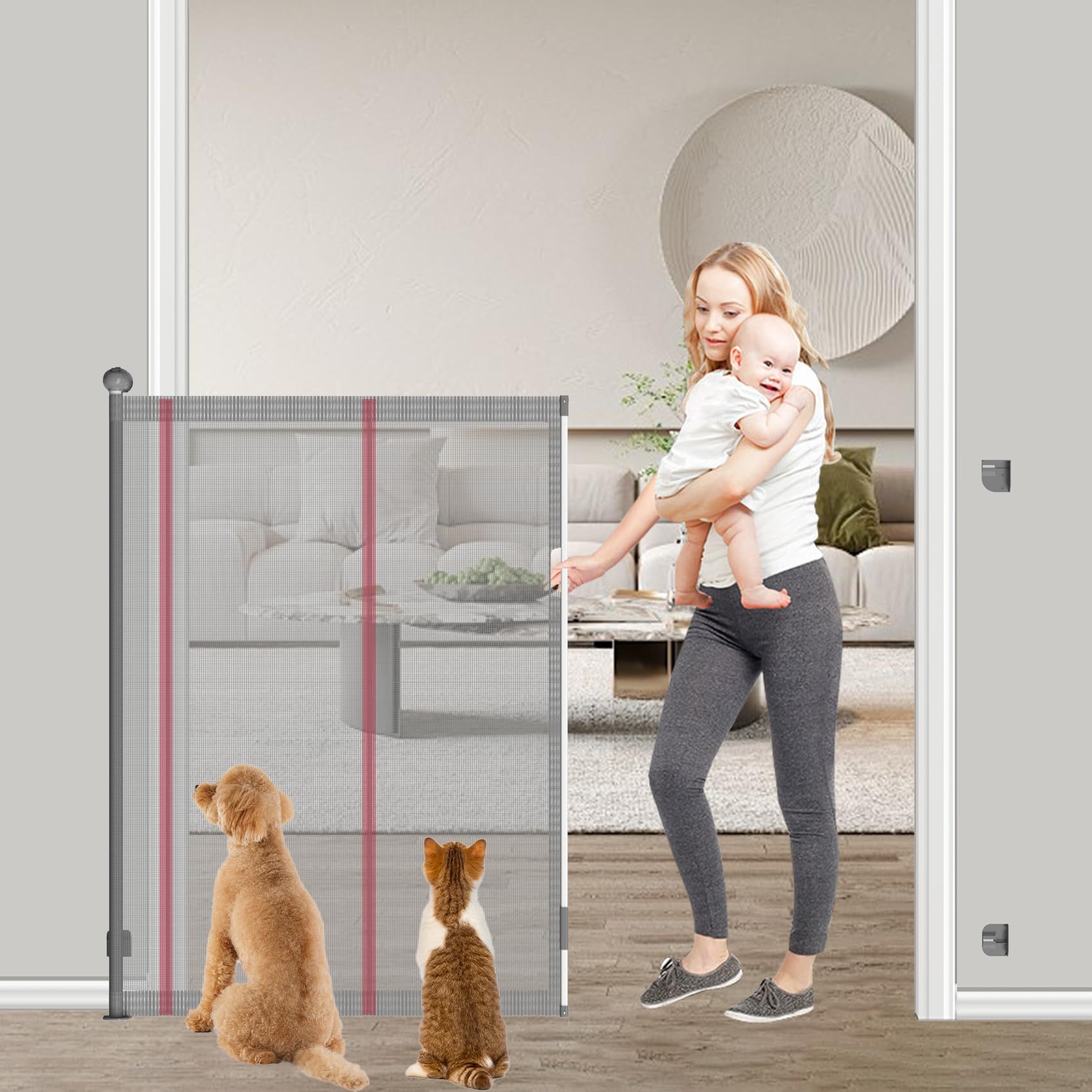 Seogva ベビーゲートロール 高さ145cm 最大取付幅200cm 階段上 バリアフリー 段差なし ロングゲート ロール式 ハイタイプゲート ロールタイプゲート ロール式ゲート ペットゲート 安全