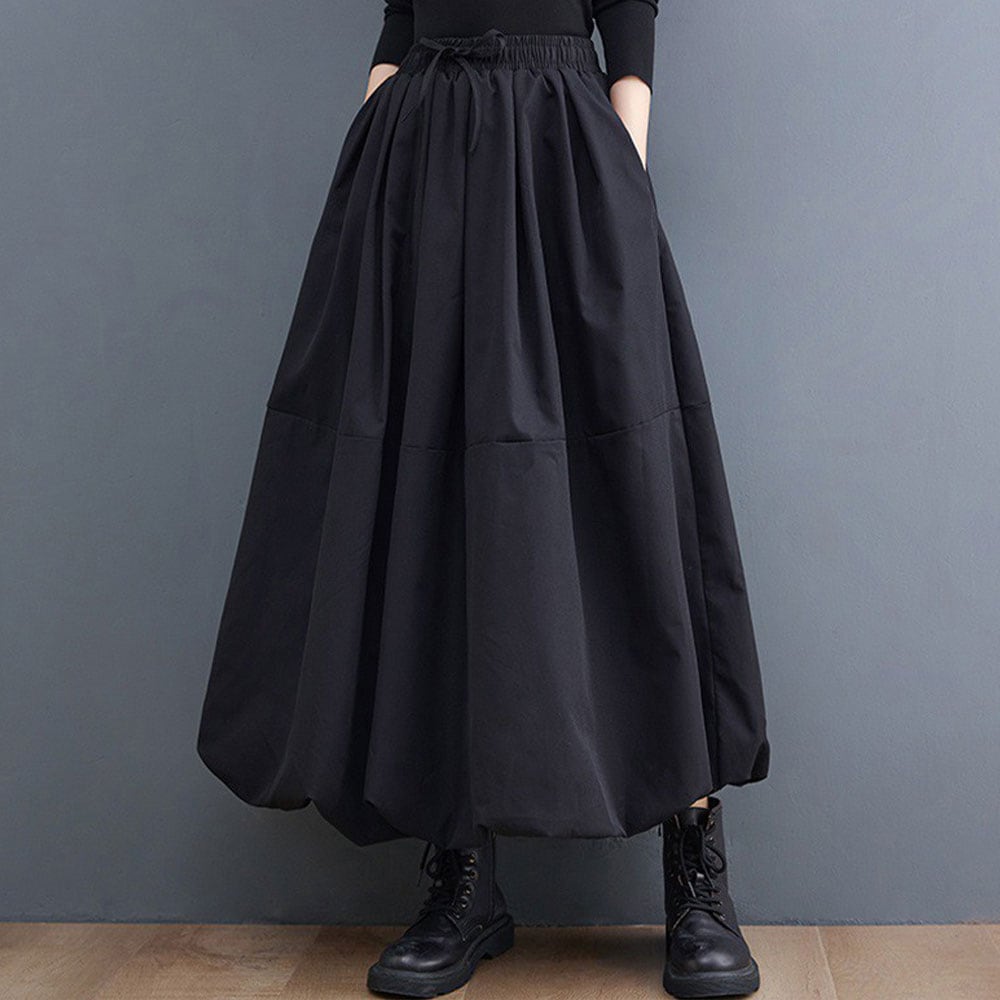 バルーンスカート スカート 無地 ウエストゴム フレア/Aライン ロングスカート [3カラー]