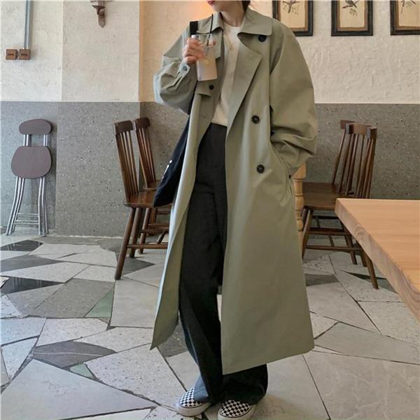 ステンカラーコートレディースロングコートスプリングコートスタイリッシュアウターゆったり秋物カジュアル上品通勤韓国風無地高級感