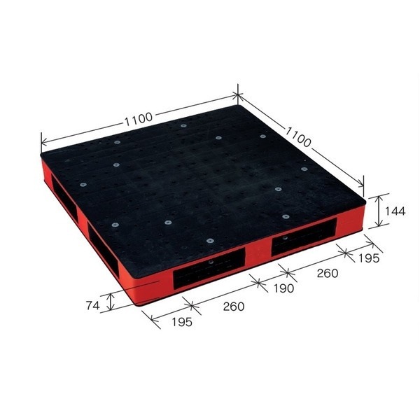 カラープラスチックパレット/物流資材 11001100mm ブラック/レッド 両面使用 HB-R41111SC 岐阜プラスチック工業