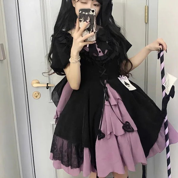 Qoo10] 高貴で上品なお嬢様ロリータ 黒紫ワンピー