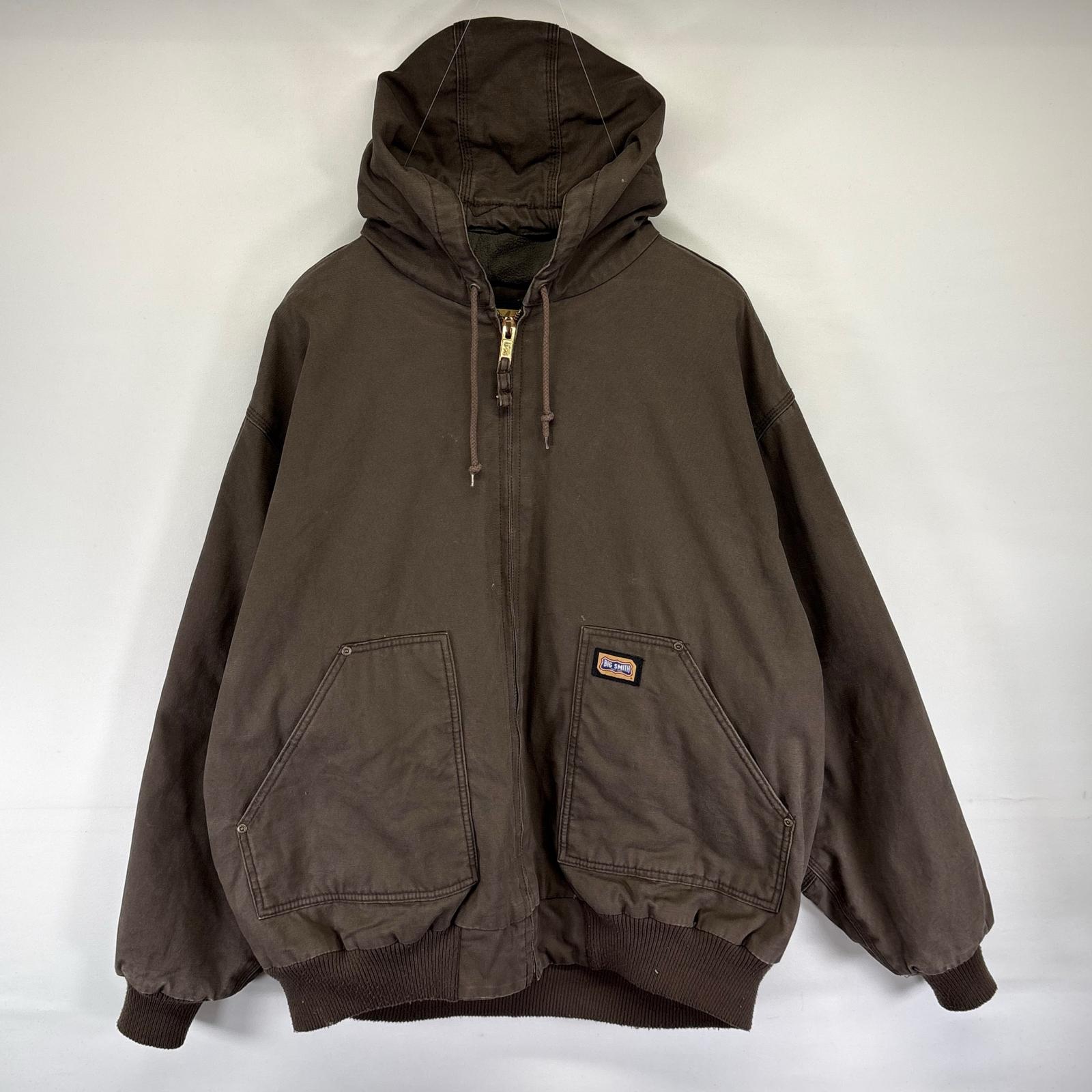 古着 ビッグスミス Big Smith ダック ジャケット アクティブジャケットタイプ フルジップ ワンポイント ロゴ 3XL ブラウン系 メンズ