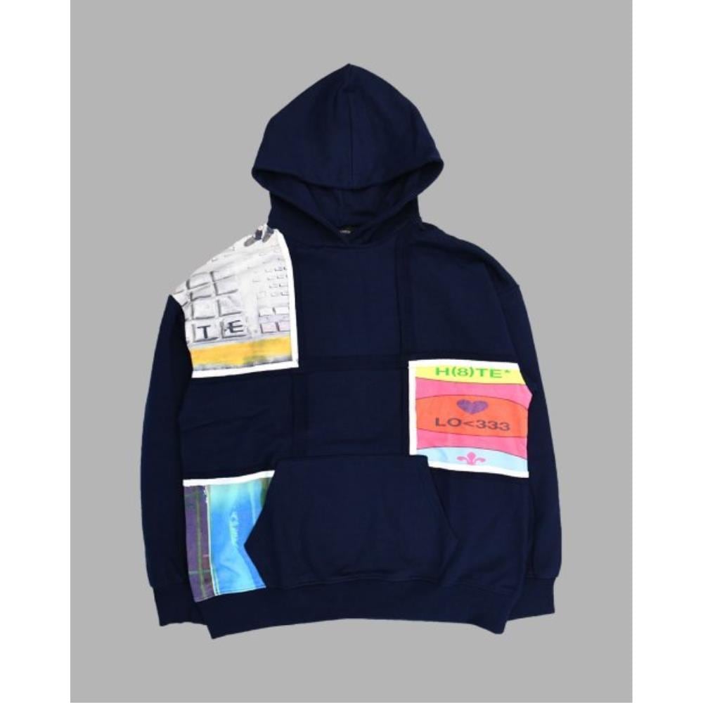 THE MUSEUM VISITOR MEMORY PATCHWORK PRINTED GRID HOODY N