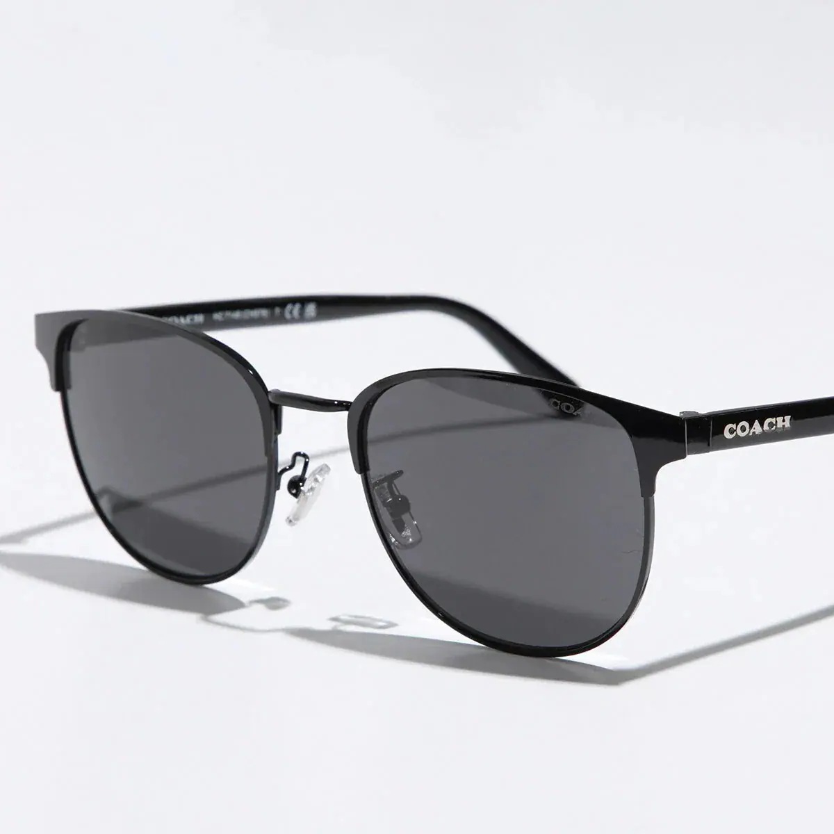 COACH コーチ サングラス 7148 CH578 メンズ ブロー型 ウェリントン型 ハーフリム メタルフレーム ロゴ アイウェア 939387/Shiny