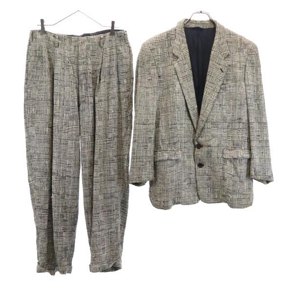 ヴァロア 日本製 シルク チェック柄 スーツ 上下セットアップ 38／32-82 黒系 VALOR テーラードジャケット パンツ メンズ