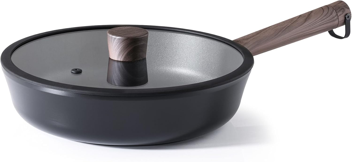 深型フライパン 24cm 蓋付き ノンスティック加工 5層構造 スイスコート PFOAフリー オール熱源対応 焦げ付きにくい お手入れ簡単 高熱効率 ブラック 炒め鍋 中華鍋