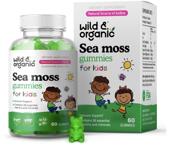 【Wild&Organic 子供のためのシーモスグミ】60粒入 ビタミンとヨウ素が豊富なシーモス(海苔)グミで免疫力をサポート 消化器と甲状腺の健康補助