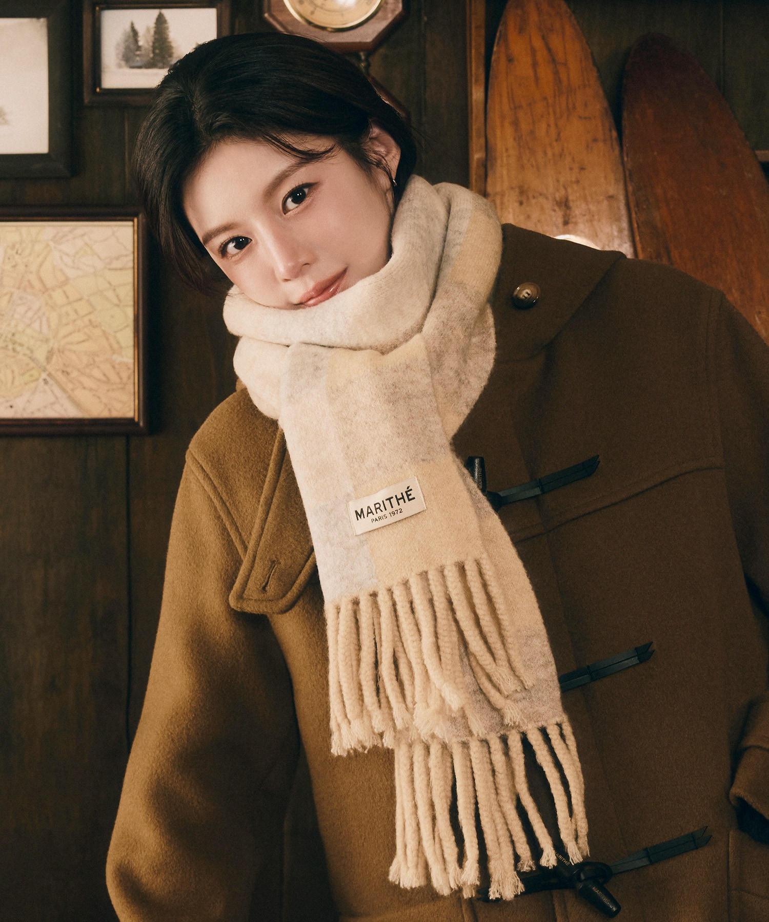 [公式] FUZZY CHECK KNIT MUFFLER (2色) / チェック柄 韓国ファッション ギフト
