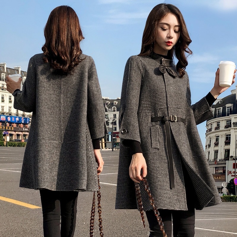 新品 大人気 カーディガン レディース コート 冬 ウールコート Aライン ロング アウター 冬 ママ ゆったり チェック柄 ロングコート カシミヤ混 プレゼント 通勤 黒 杏色