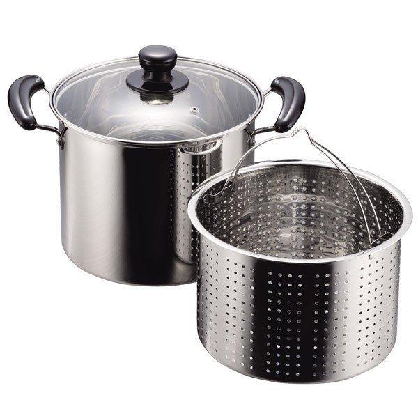 パスタ鍋 IH対応 パスタ用鍋 なべ 寸胴鍋 ih ガラス蓋付き スパゲティ スパゲッティ 麺類 ゆがく 茹でる 中子取り外し 使いやすい 茹で 煮込む ステンレス製