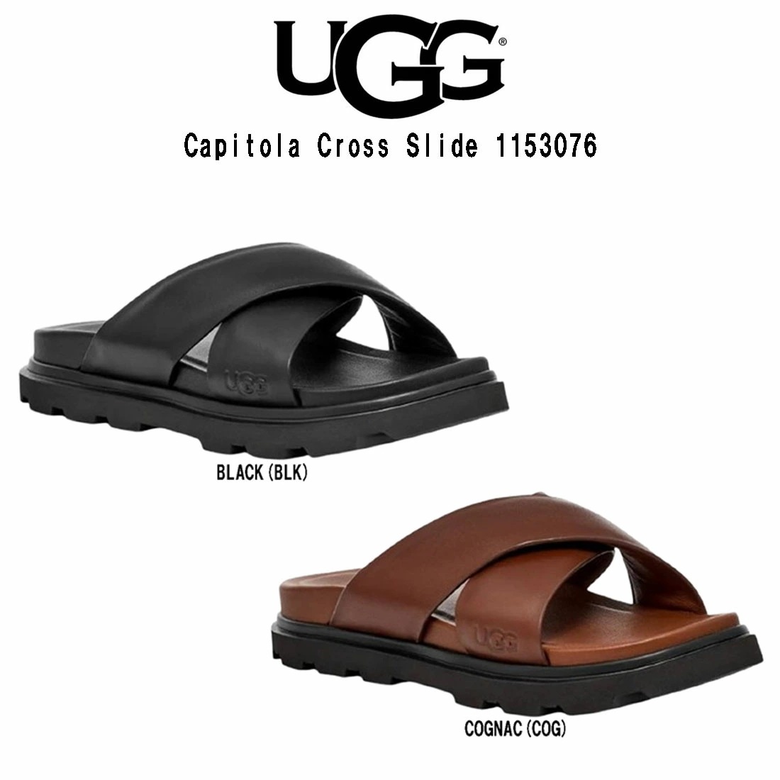 (SALE)UGG メンズ キャピトラ クロス スライド サンダル レザー 本革 ロゴ シューズ スリッパ リゾート 男性用 M Capitola Cross Slide 1153076