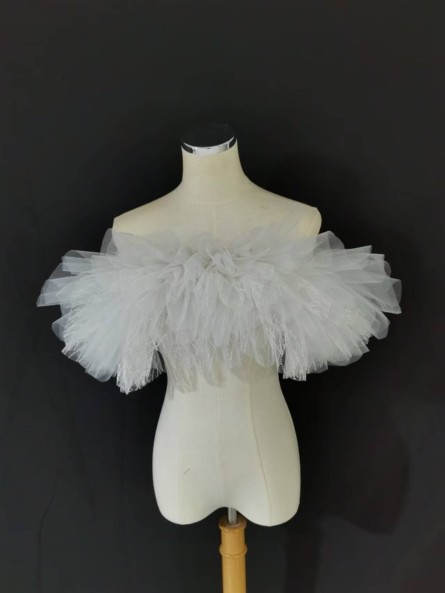 オフショルダー オフホワイト キラキラグリッターチュール 編み上げ