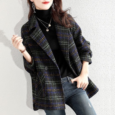 アウター デート コート 上着 袖あり 長袖 柄 冬 10代 20代 レディース 女性用 OL 学生 個性的 M L XL 2XL ネイビー チェック柄 こなれ感 ゆったり クール モード系 6,540円